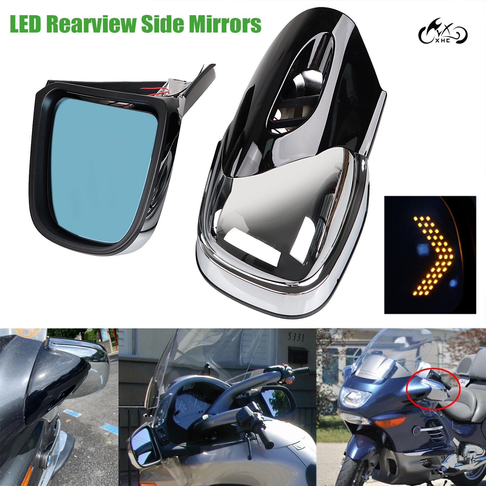 Fit For BMW K1200 K1200LT K1200M 1999-2008 Left Right LED Rearview Side Mirrors