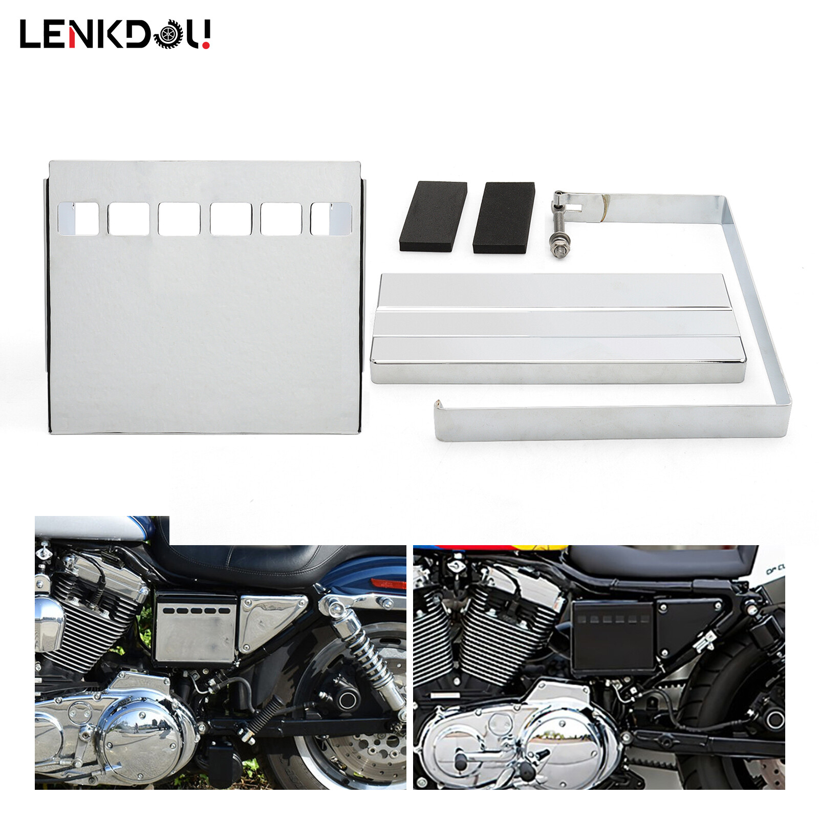 Battery Cover Kit Chrome Slotted For Harley Sportster XLH 1200 883 1991-1997