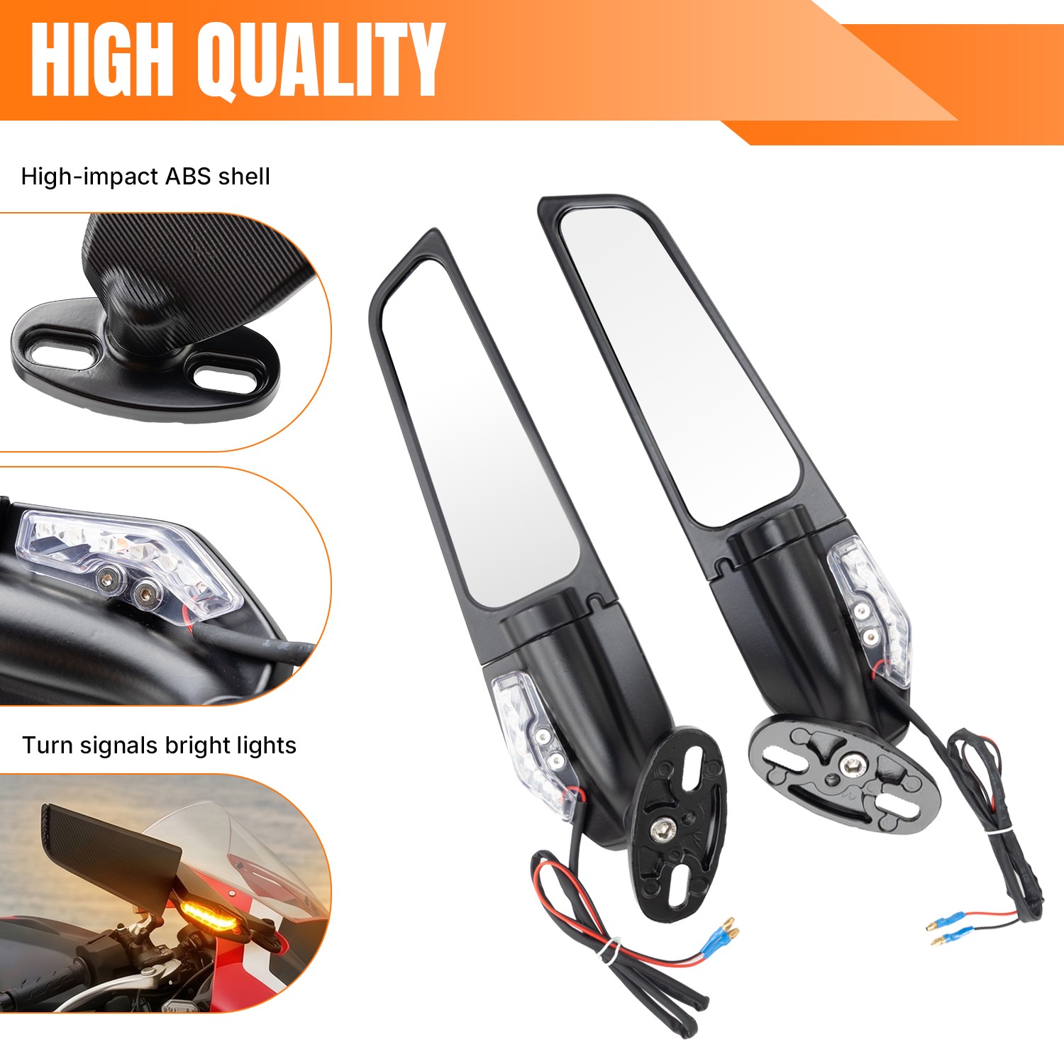 Rearview Wing Mirrors w/ LED Turn Signal Light for Honda CBR1000RR CBR600R 250R