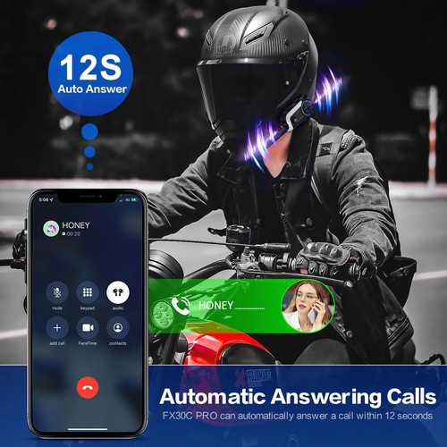 BT Fodsports FX30C Pro Motorcycle Intercom Bluetooth 5.4 Helmet Headset 1080P FM