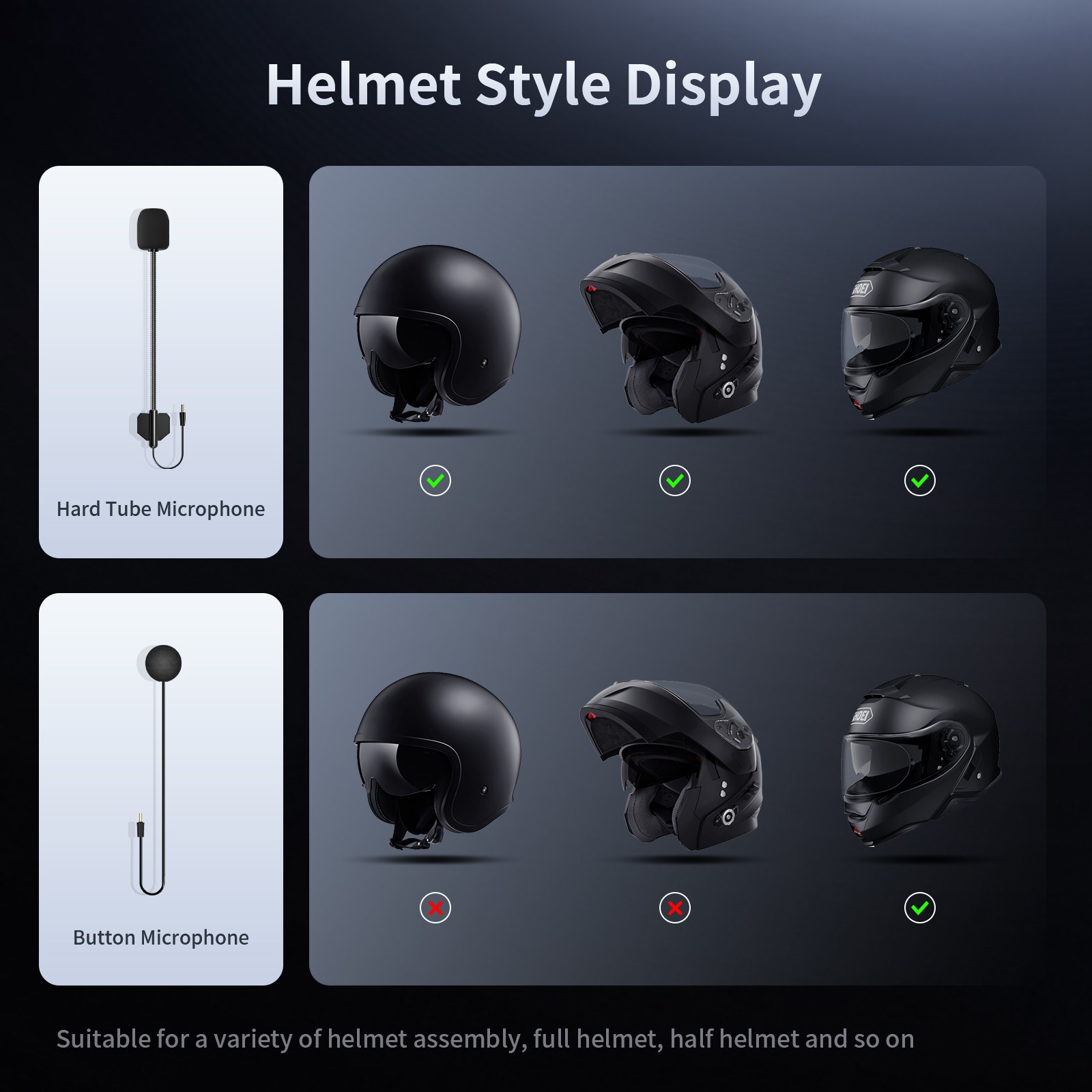 2X TCOM-VB Motorcycle Intercom 2Way Bluetooth Helmet Headset 800M Soft+Hard mic