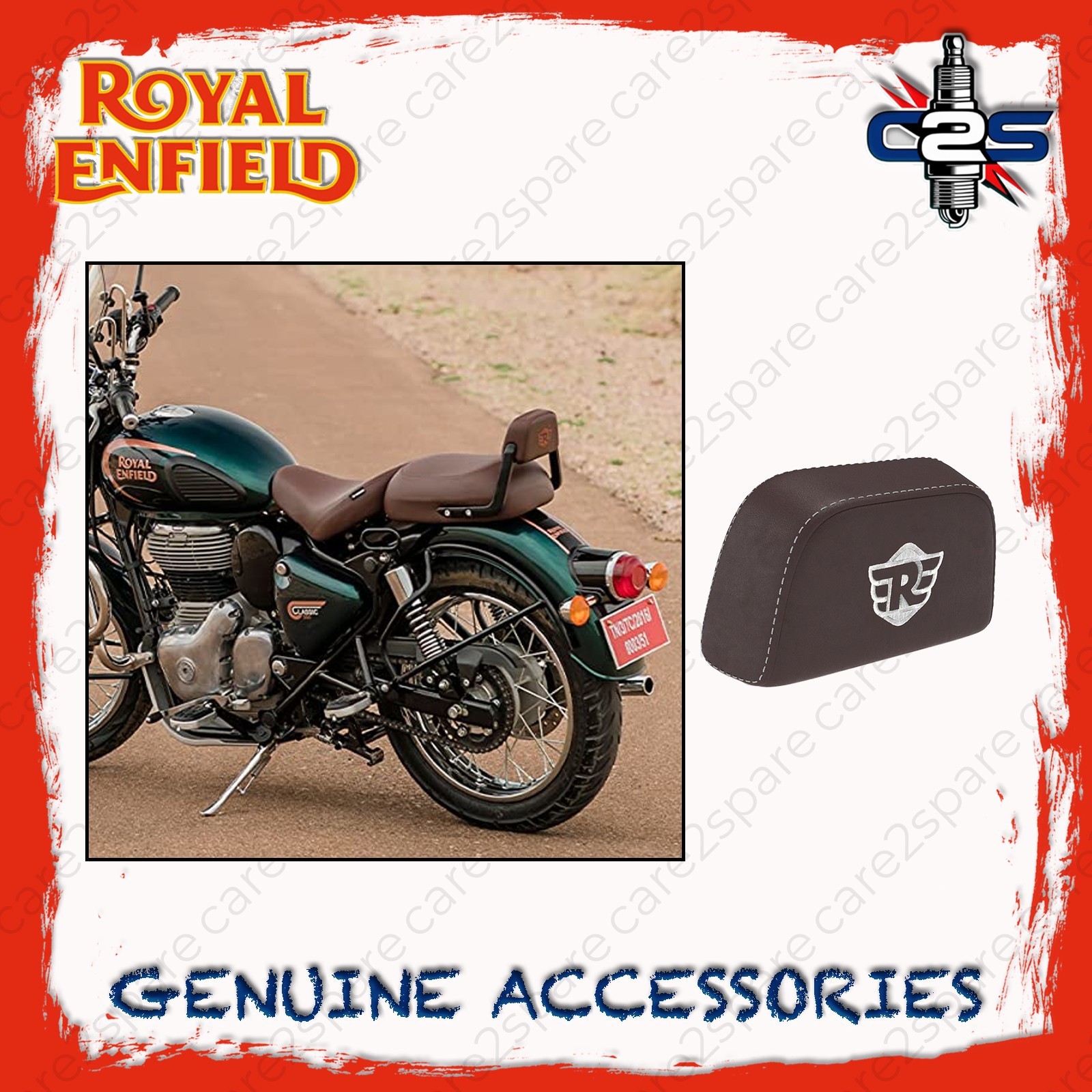 Brown Passenger Backrest Pad with Mounts for Royal Enfield Classic Reborn 350