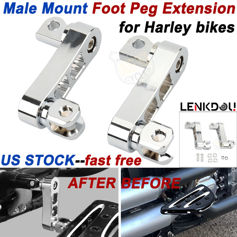 Chrome Foot Peg Male Mount Extensions For Harley Touring Dyna Chopper Road Glide