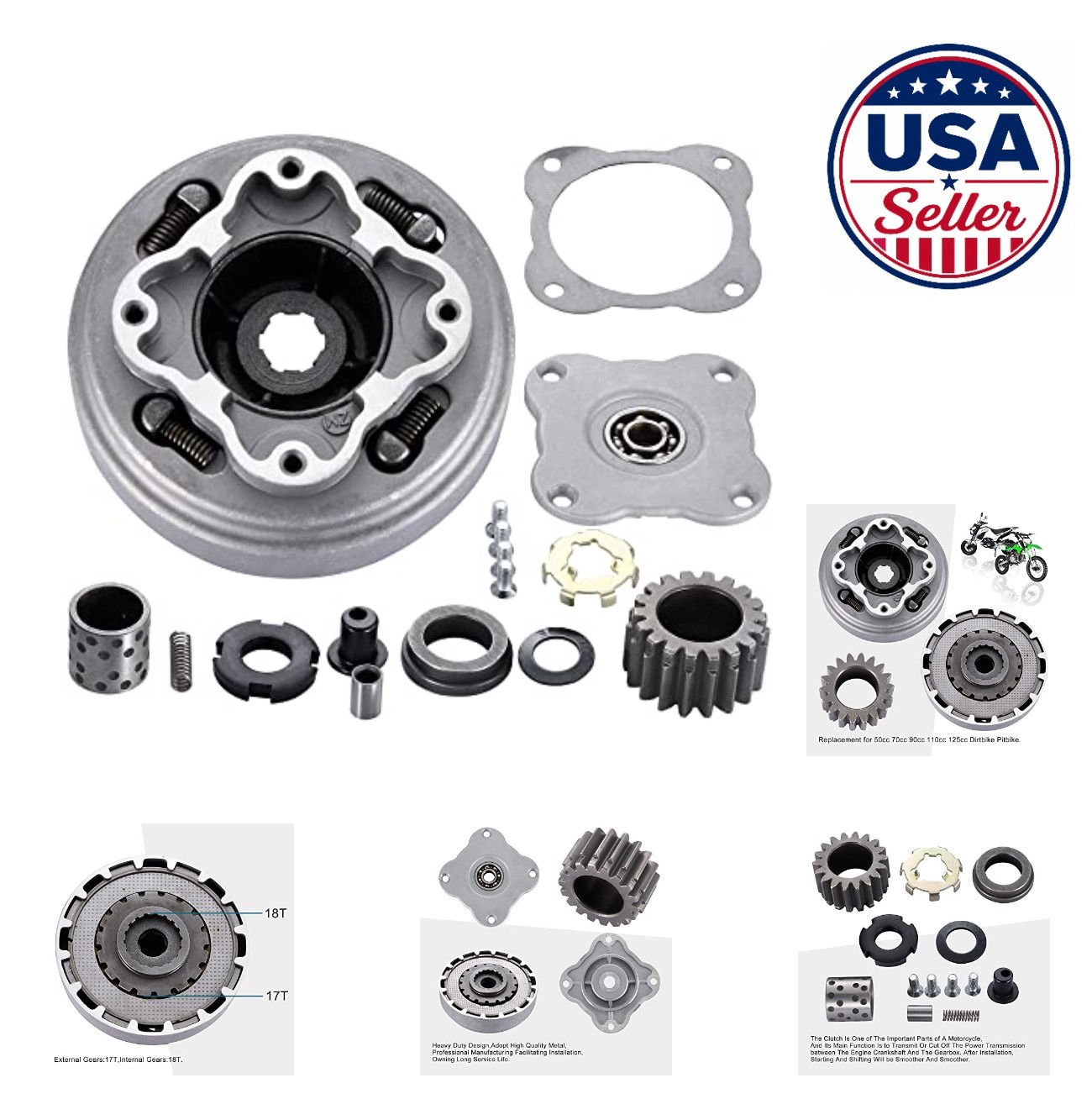 Clutch Set 115mm 4.5 Inch 17t 18t Heavy Duty 50cc 70cc 90cc 110cc 125cc Dirt