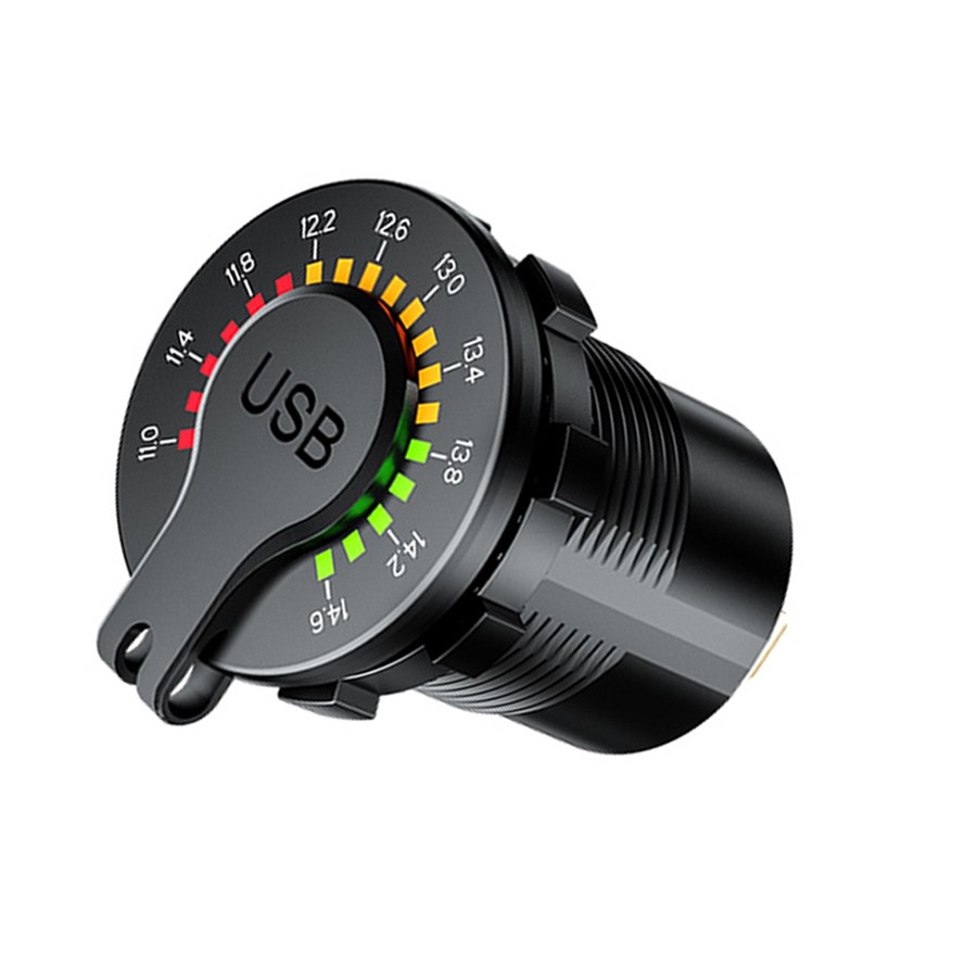 12V/24V Motorcycle Phone Charger Socket USB Ports Fast Charging W/LED Voltmeter