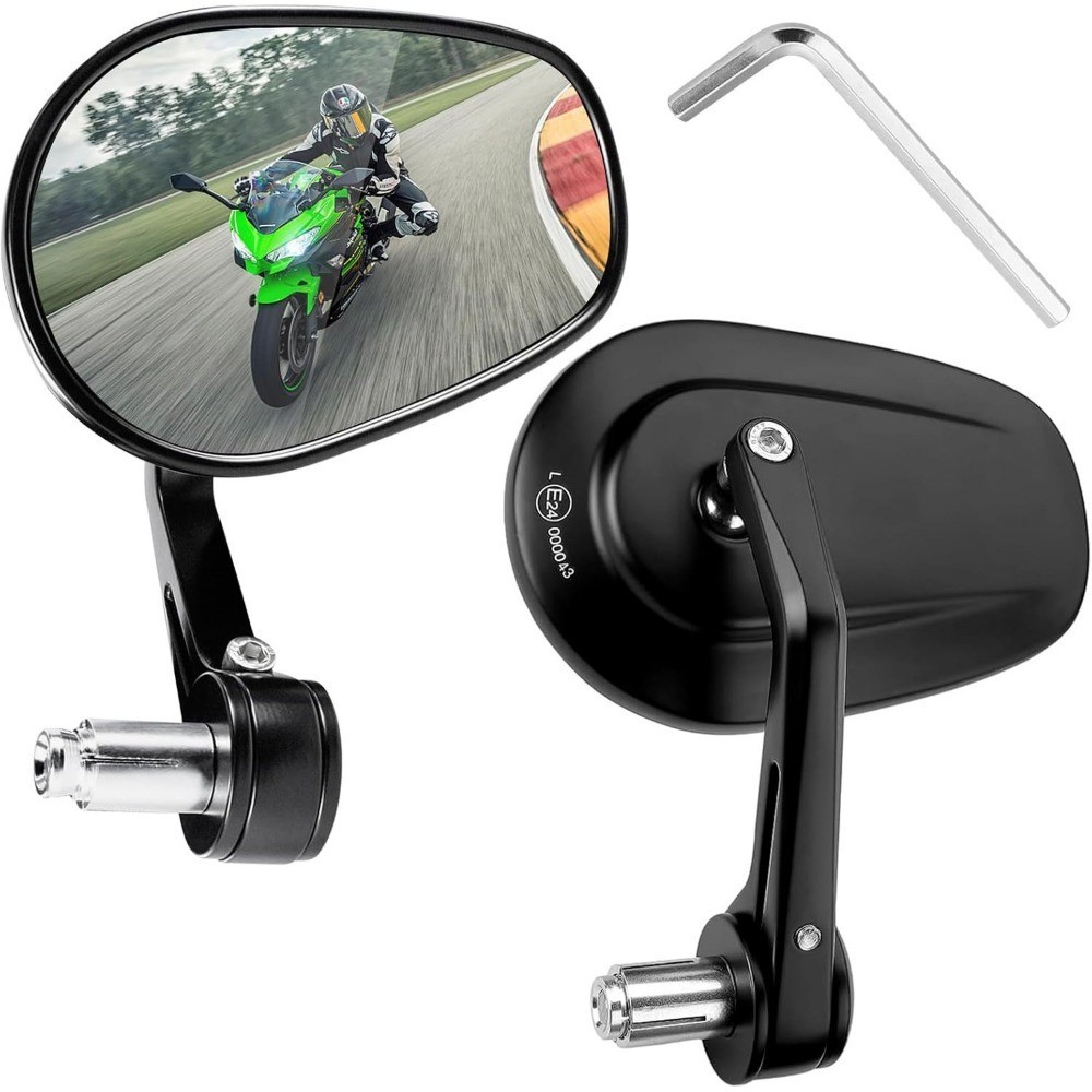 Motorcycle Handlebar End Mirror Rear View Mirror 360° Universal 22mm Black 2x