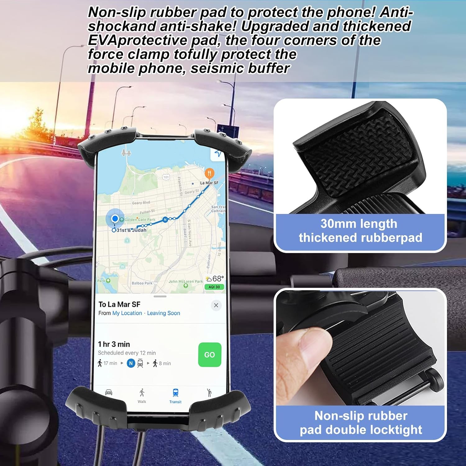 Bike Phone Holder, 360 Degree Rotation, Four Corners Firm Clamp CellSize: 6 Inch