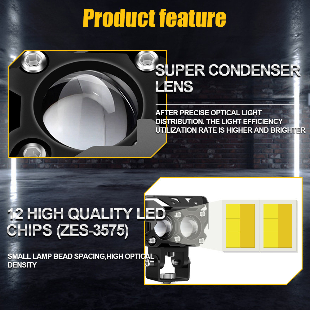 6000K White 3500K YellowDual-Beam LED Aux Fog/Driving Light fit Honda Motorcycle