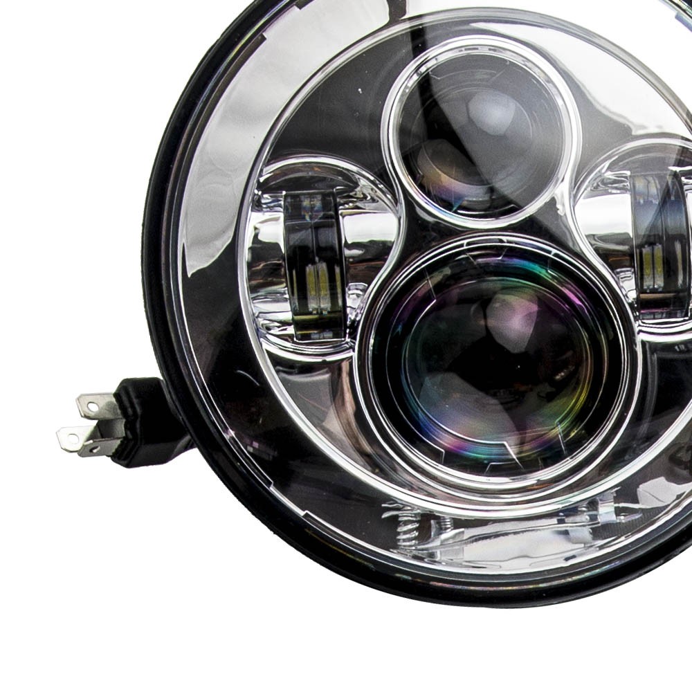 7″ Round Chrome LED Projector Headlight + Passing Lights 6000K-7000K 12V-30V DC