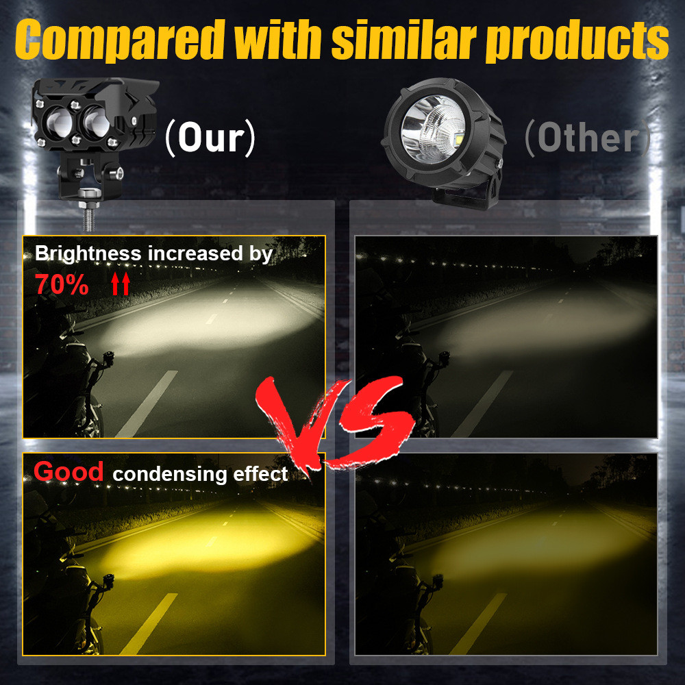 6000K White 3500K YellowDual-Beam LED Aux Fog/Driving Light fit Honda Motorcycle