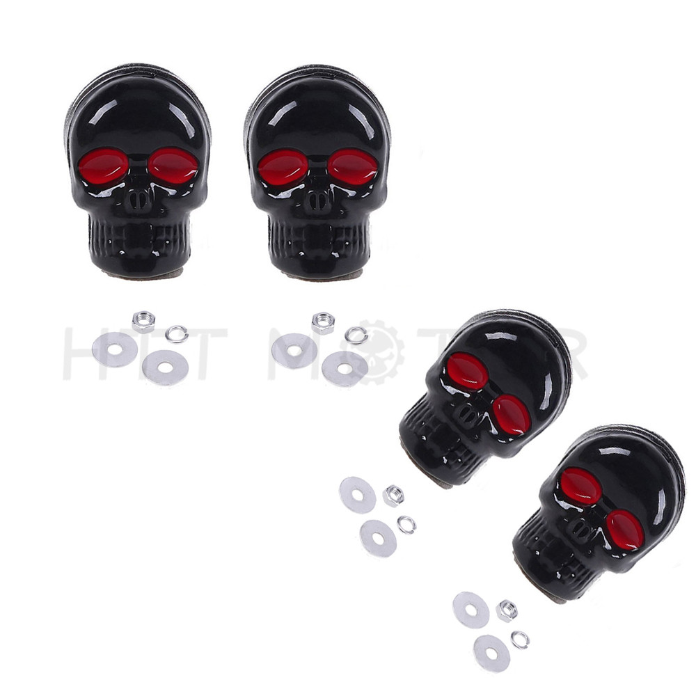 4PCS SKULL BLACK MOTORCYCLE LICENSE PLATE FRAME BOLTS SCREWS Fastener Red Eye