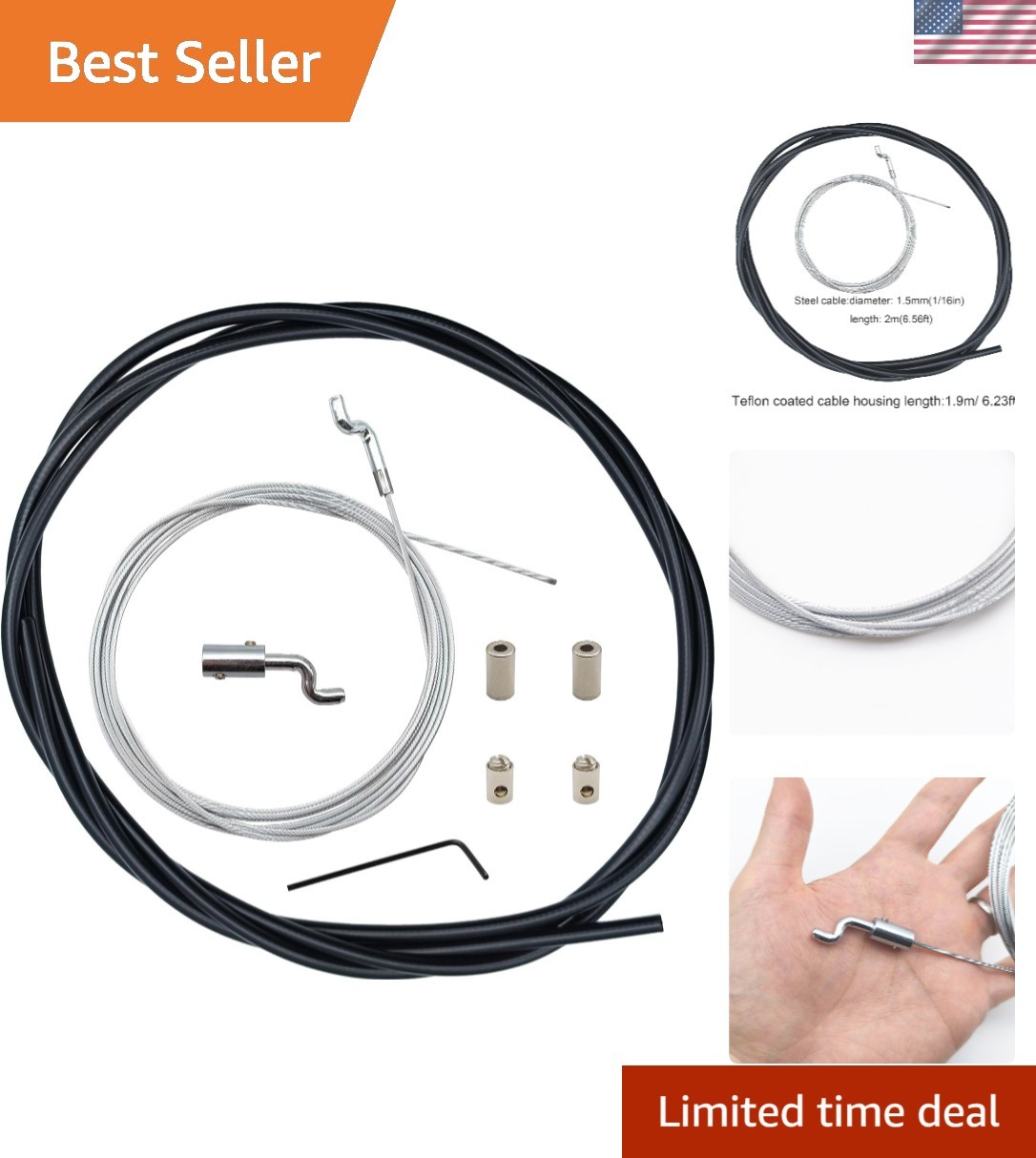 Flexible 2m Throttle Cable for Lawn Mower & Machinery – Easy to Install, Z Shape