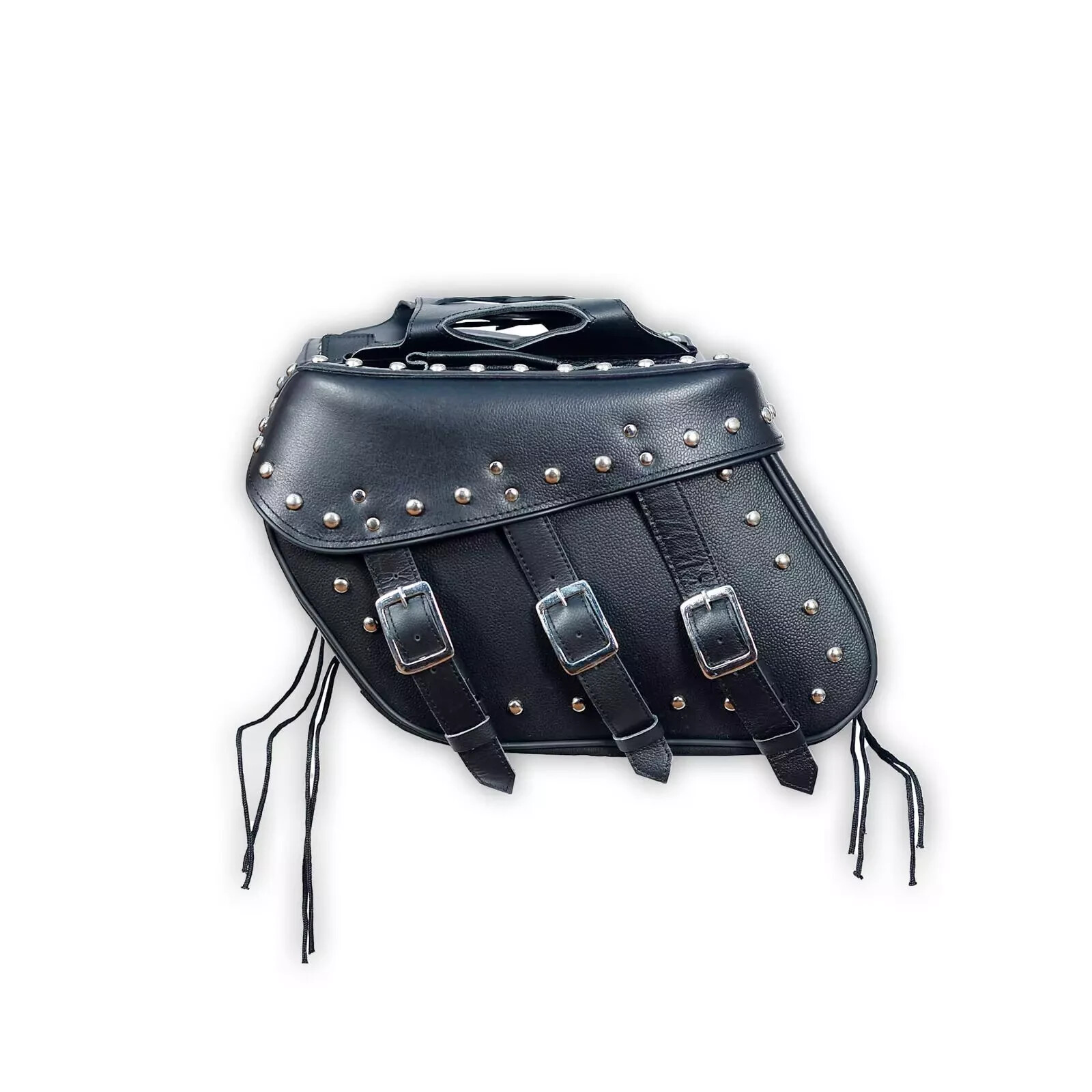 Genuine Leather Motorcycle Saddlebags 3 Strap Throw Over For Harley 16″x14″x12″