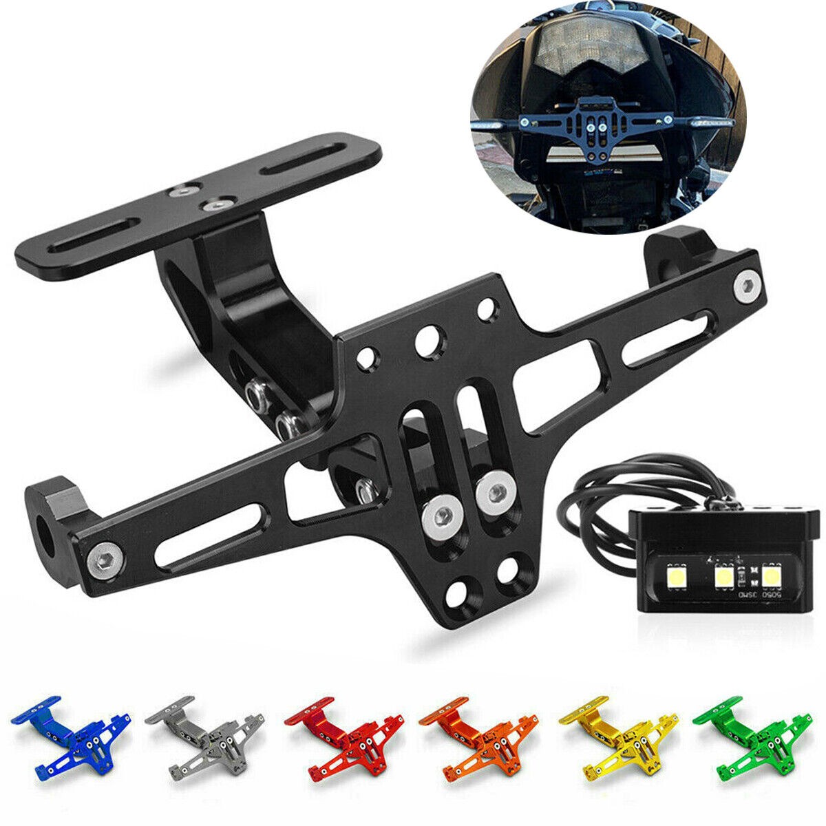Universal Motorcycle Tail License Plate Holder Fender Eliminator W/LED Light