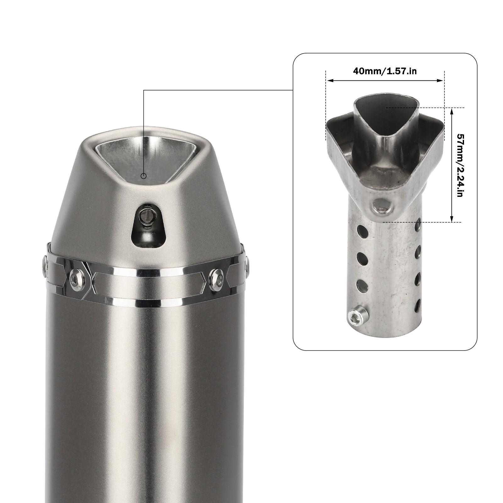 Slip-on 51mm 2″ Universal Motorcycle Exhaust Muffler Pipe Tail Tips Silver