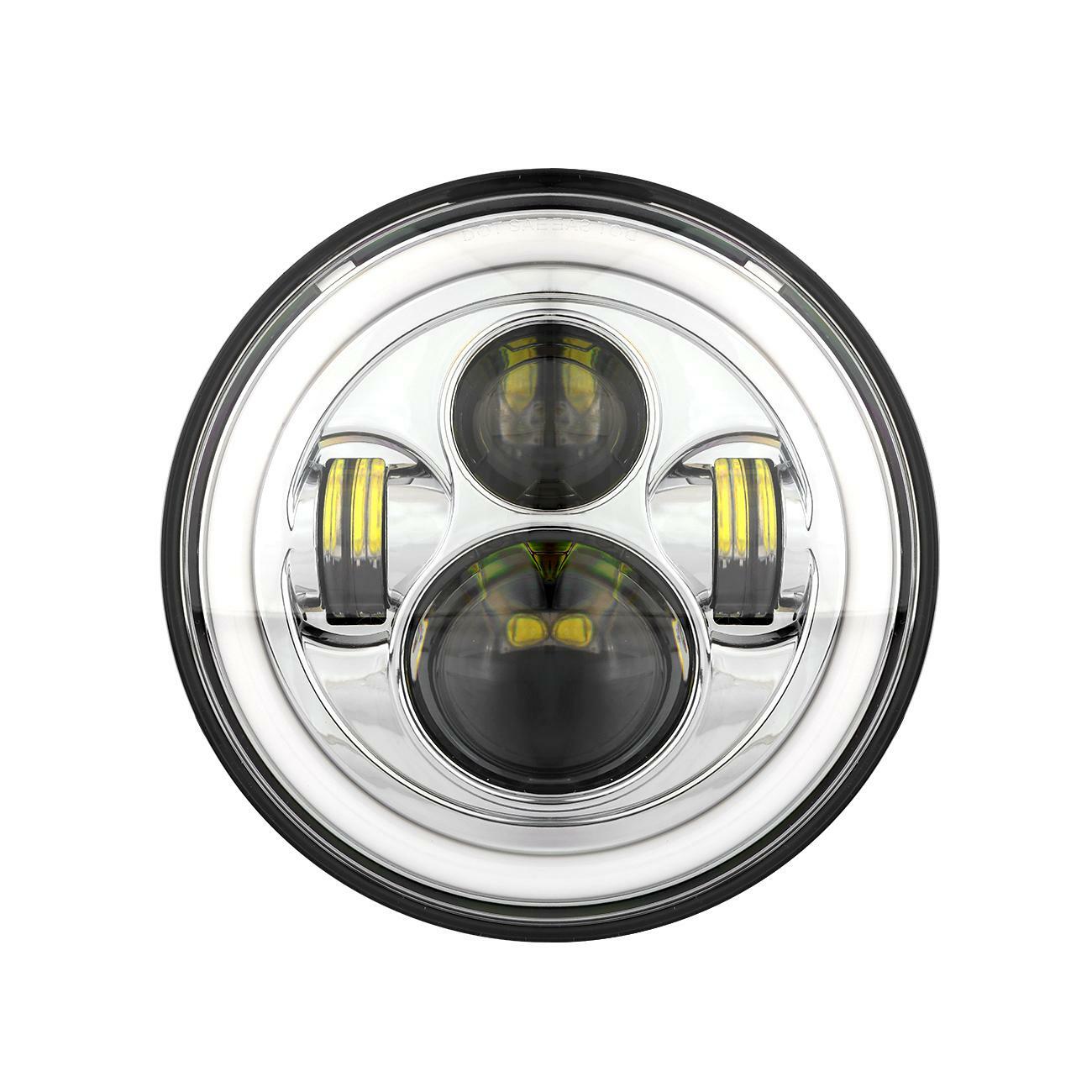 DOT Chrome 7″ inch Round LED Headlight H4 Hi-lo Beam DRL for Harley Motorcycle
