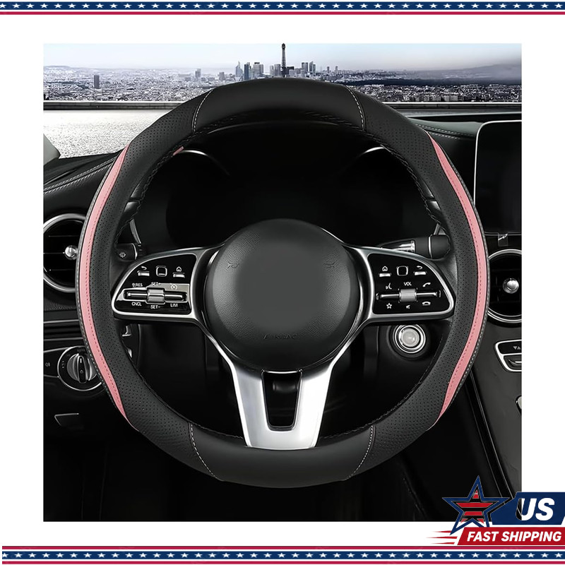 14.5-15 Inch Universal Steering Wheel Cover, Anti-Slip Comfortable LeColor: Pink