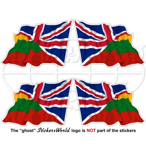 LITHUANIA-UK Flying Flag, Lithuanian-British Union Jack 50mm Stickers Decals x4