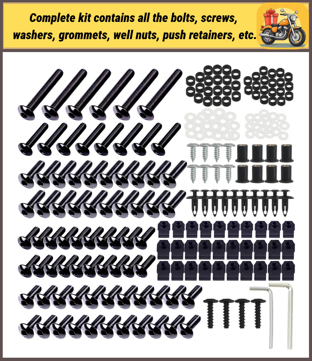 Black Complete Fairing Bolt Kit Bodywork Screws Set for Yamaha 2008-2016 YZF R6