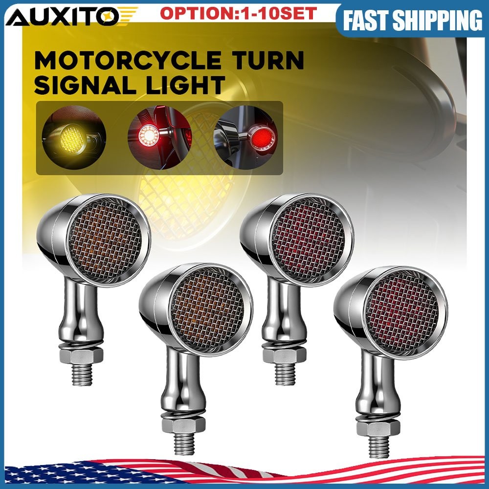 Chrome Motorcycle LED Bullet Amber Red Blinker Running Turn Signals Light 4-40X