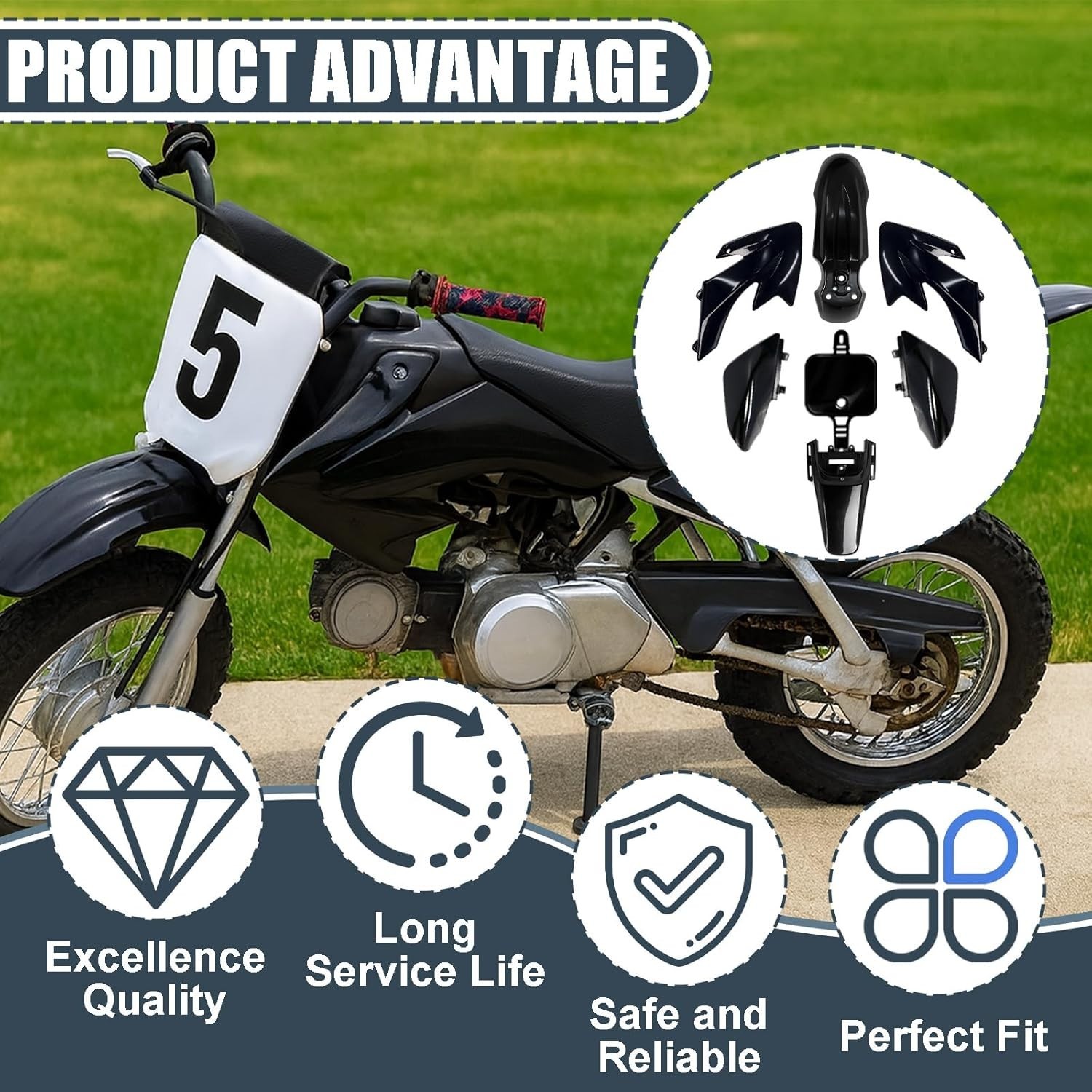 CRF50 Black Fender Fairing Body Work Set, Plastic Body Fender Kit for XR50 XR 50