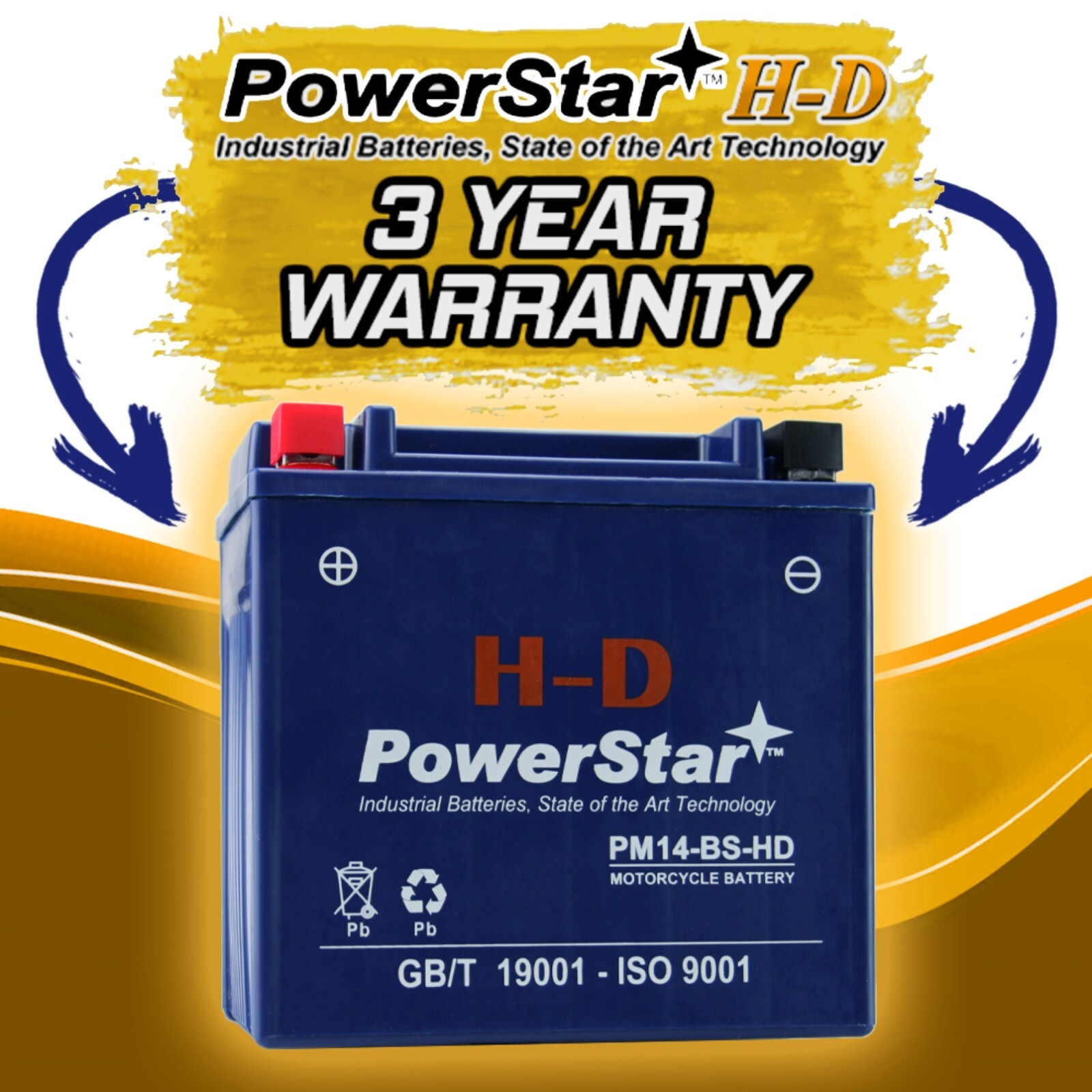 YTX14-BS 3 Year Warranty High Performance Powersport Battery