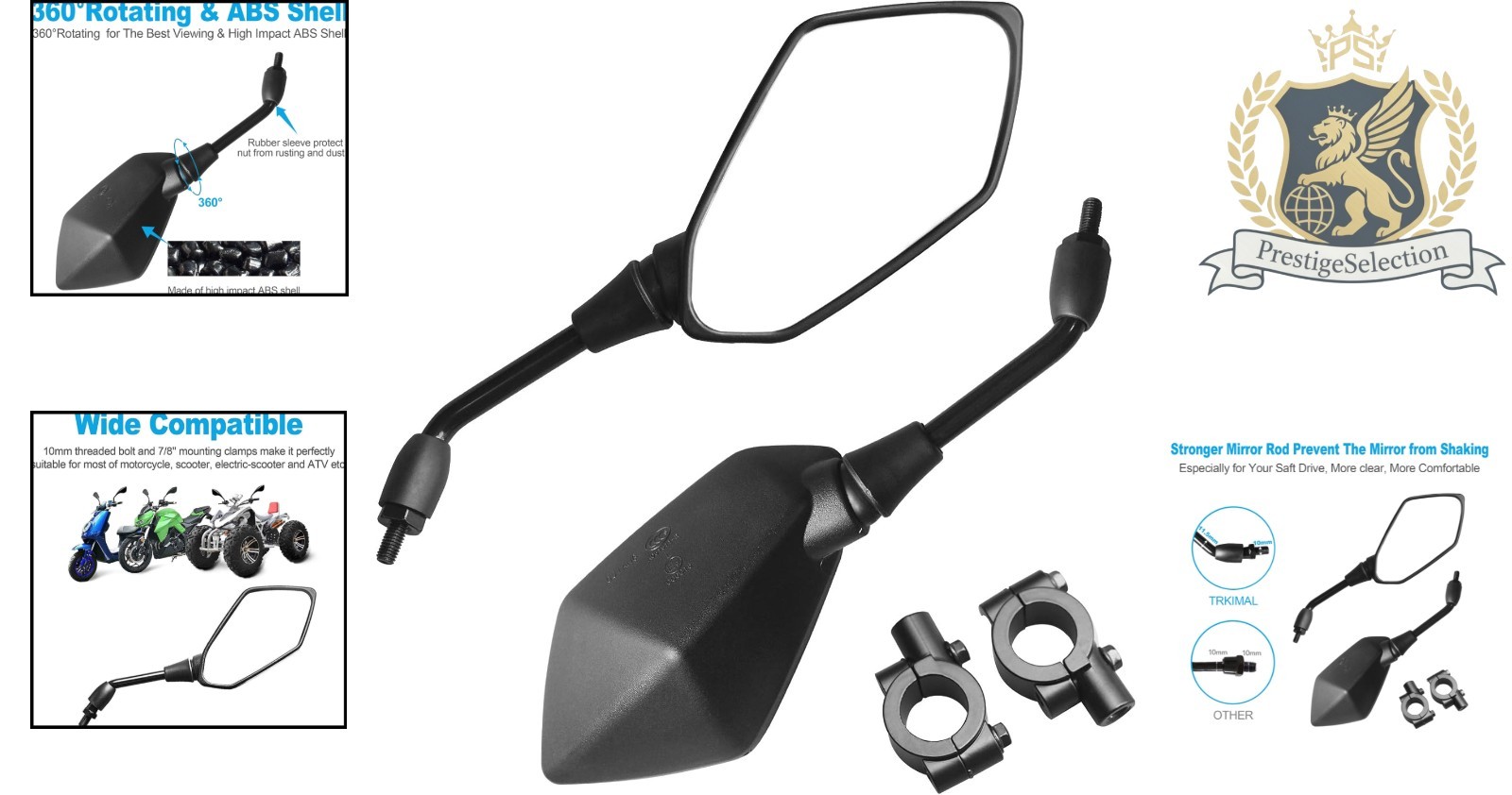 Shockproof Convex Motorcycle Rear View Mirror – 360° Adjustable Vision