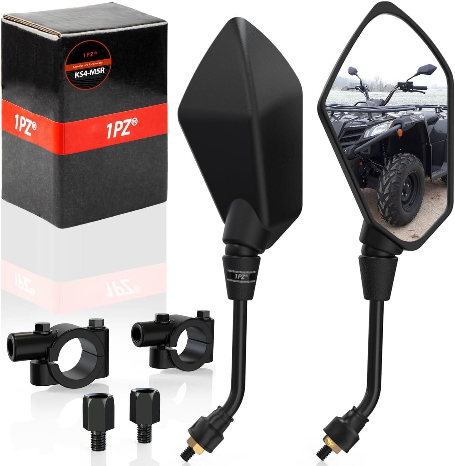 Versatile Black Motorcycle & ATV Mirrors – 360-Degree Adjustment for All Angles