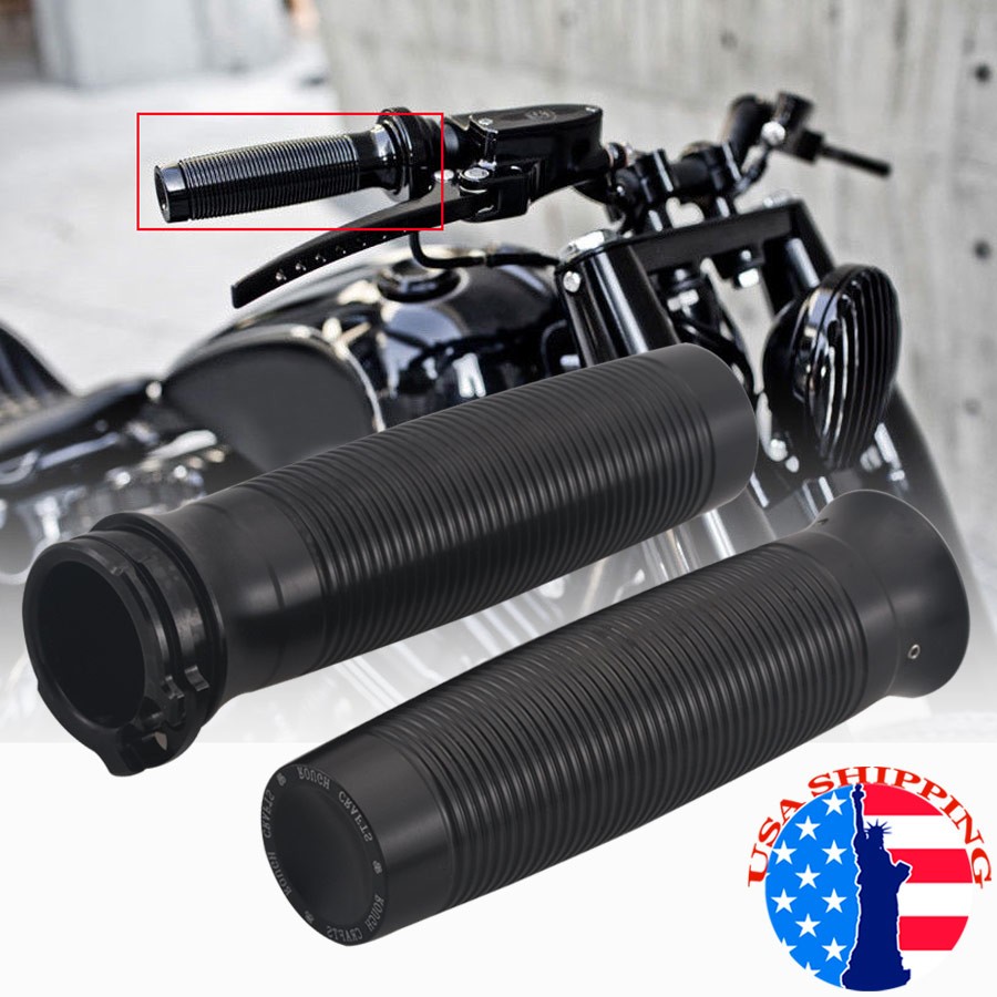 Motorcycle 1″ Handle Bar Hand Grip Anit Slip Dual Cables Throttle Sleeve Tube