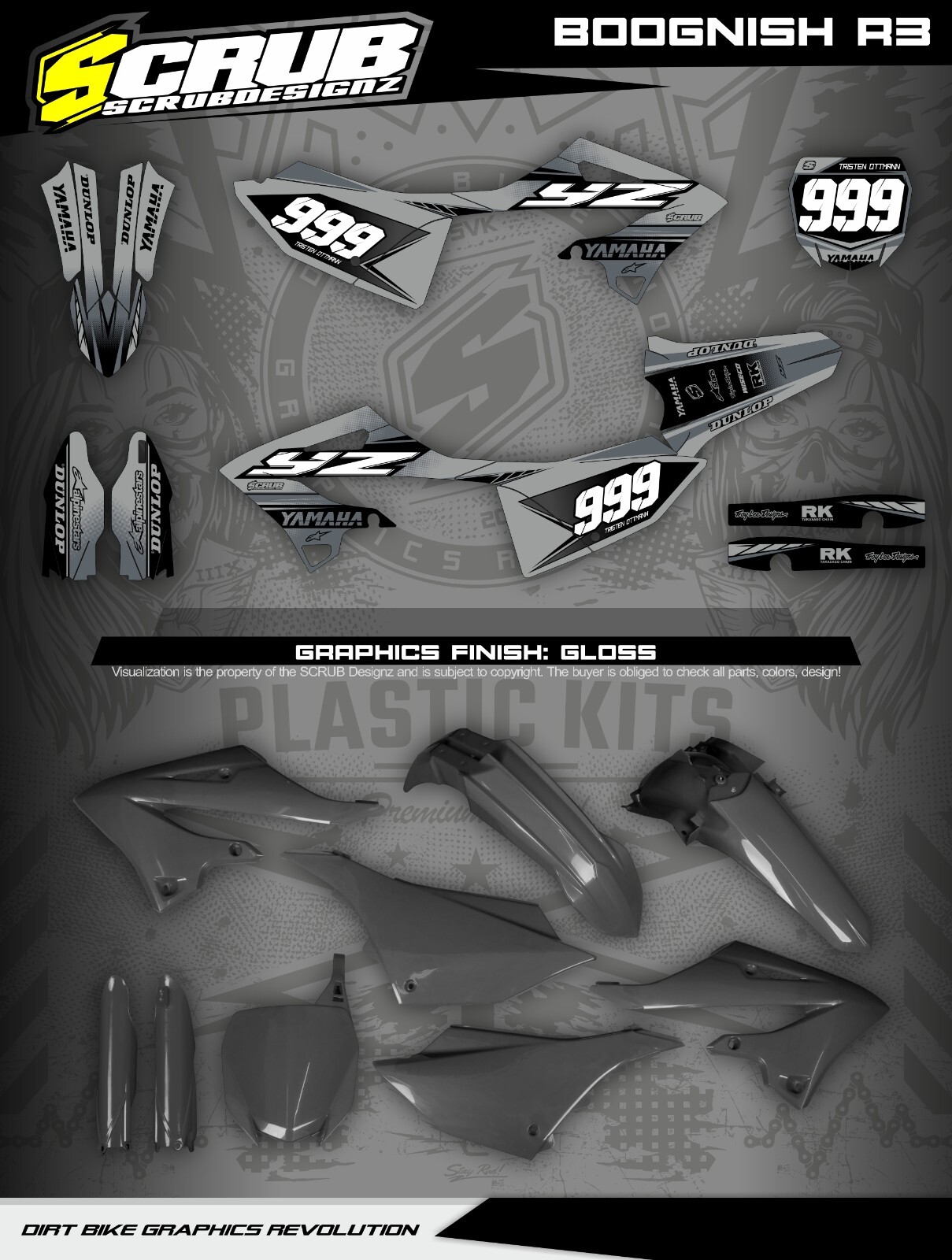Plastics + Graphics Yamaha YZ125 YZ250 2022 2023 2024 Custom race number+name
