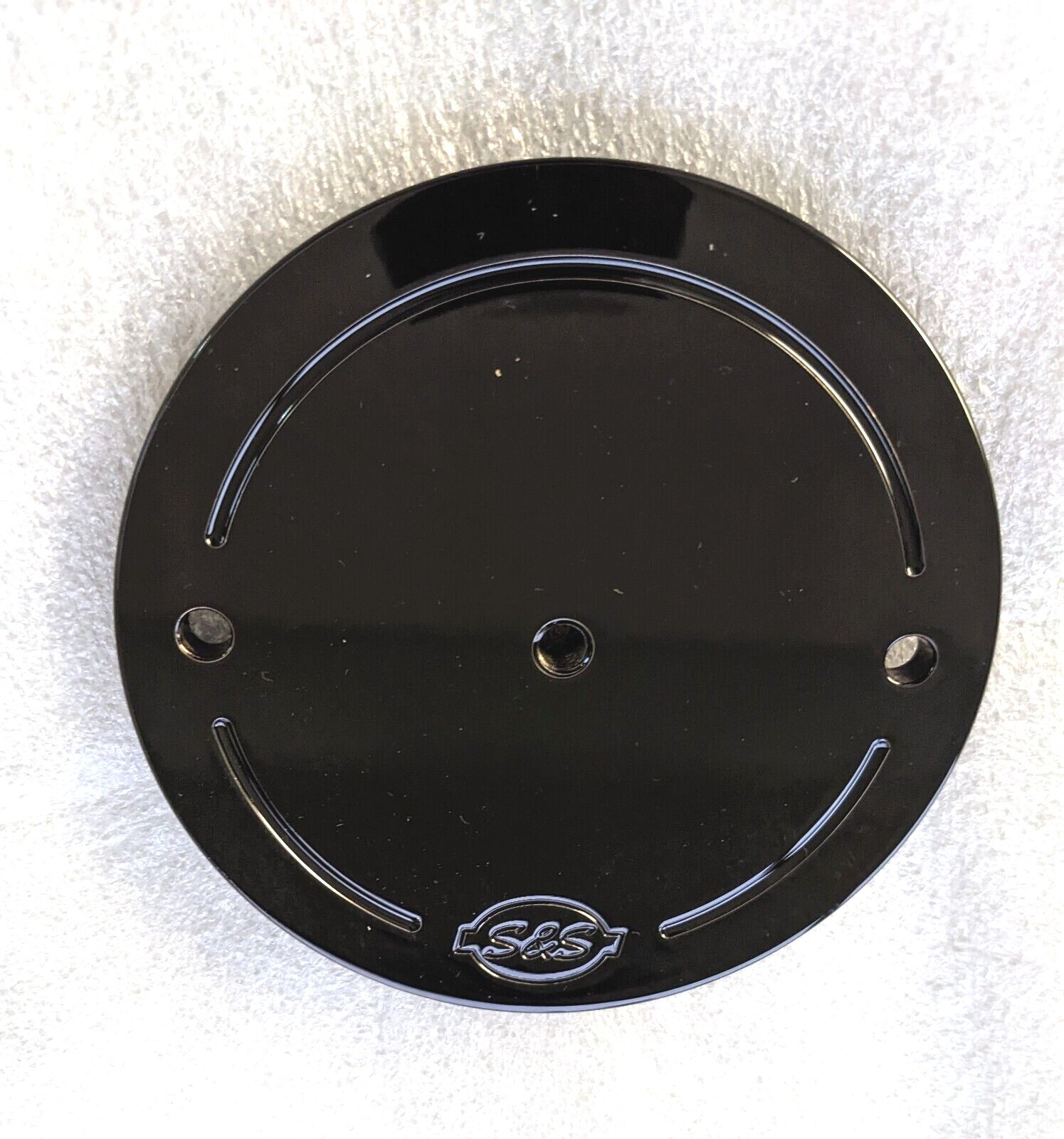 Air Filter Top Plate, w/ S&S Logo, Gloss Black, Billet