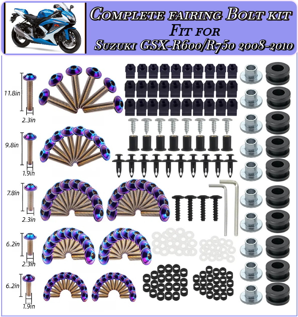 236PCS Purp-Blue Irid. Complete Fairing Bolt for Suzuki GSXR600/750 2008-2010