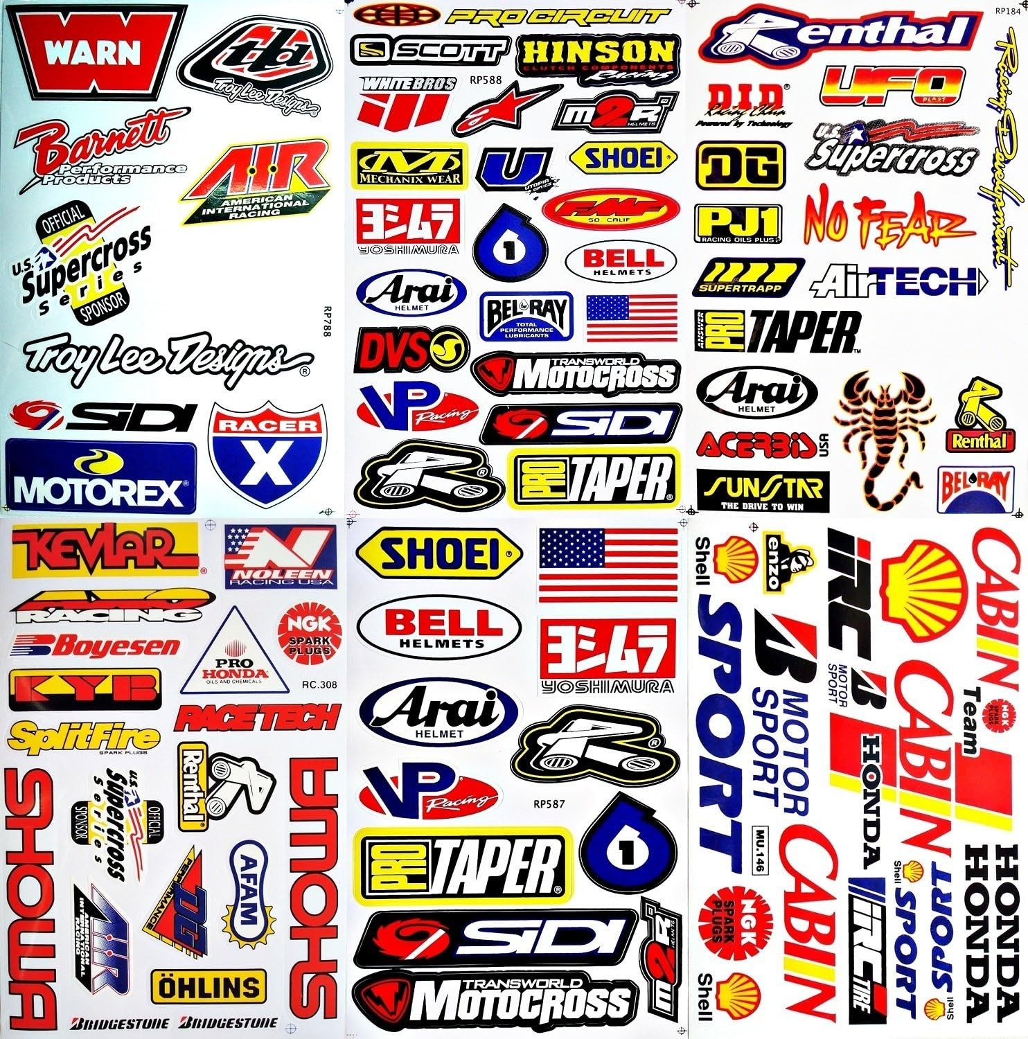 6 Sheet Dirt Bike Motocross ATV Vinyl Decal Sticker Set Weatherproof Die-Cut