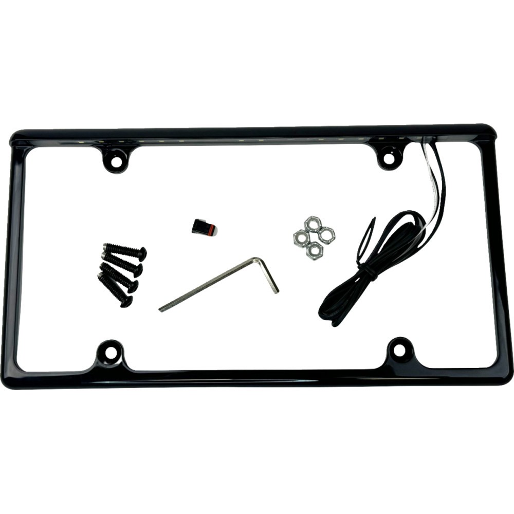 Custom License Plate Frame LED Gloss Black w/14 White LEDs 42″ Wire LPF-AUTO-B
