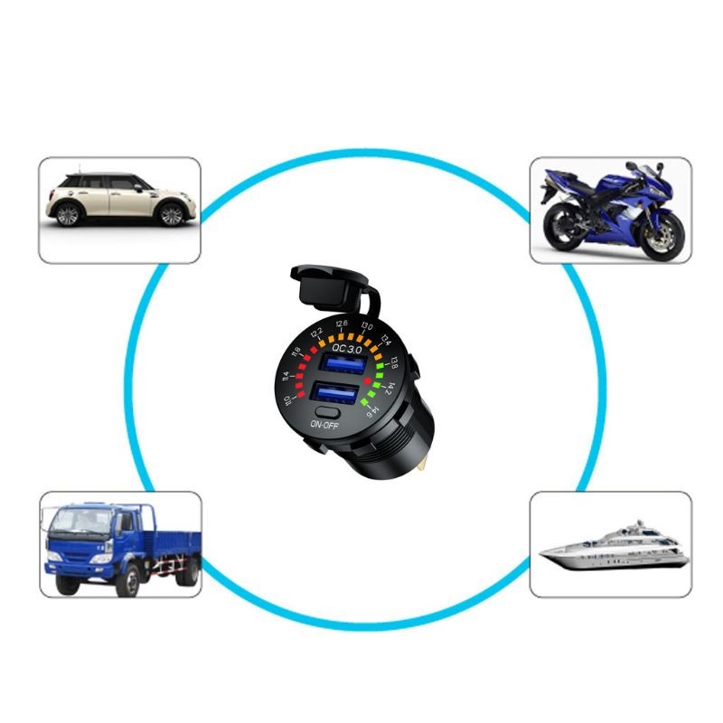 12V/24V Motorcycle Phone Charger Socket USB Ports Fast Charging W/LED Voltmeter