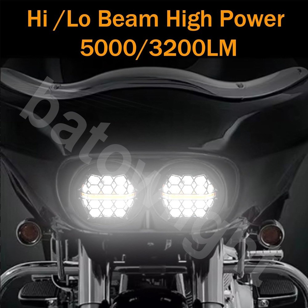 Fit for Harley Road Glide 2003-2013 DOT 270° LED Dual Headlight Head Lamp w/ DRL