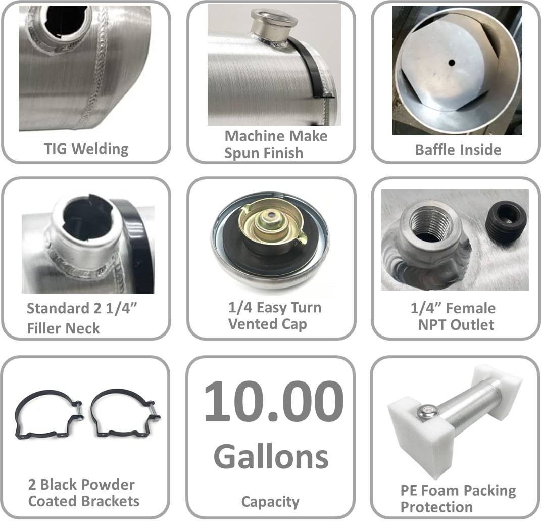 10 Gallons Aluminum Fuel Tank 10″x30″ End Fill 1/4″ NPT Outlet