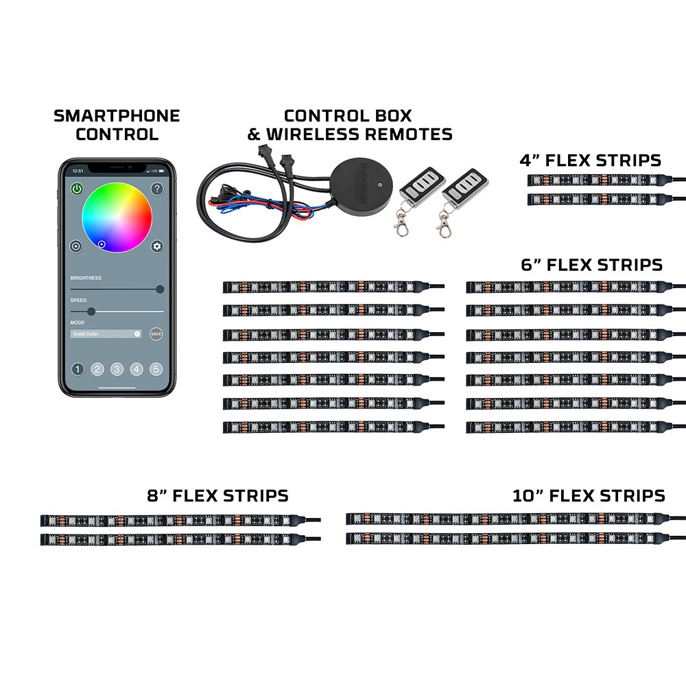 LEDGlow 20pc Bluetooth Million Color LED Motorcycle Light Kit w Smartphone App