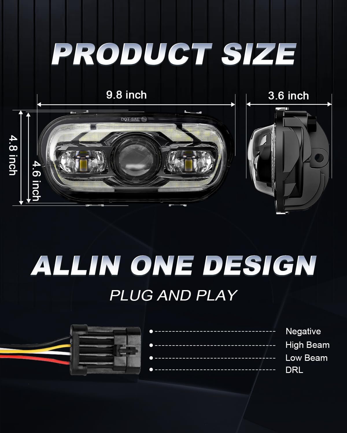 New DOT LED Halo Headlight Projector Hi/Lo Beam DRL For Harley Fat Bob 2008-2019