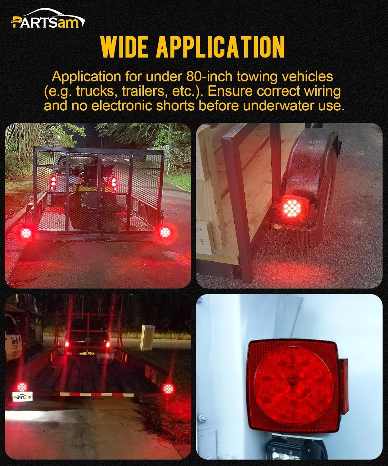 Slim Square LED Trailer Light Submersible Tail Lights 15 Red 4 White LEDs 5050 S