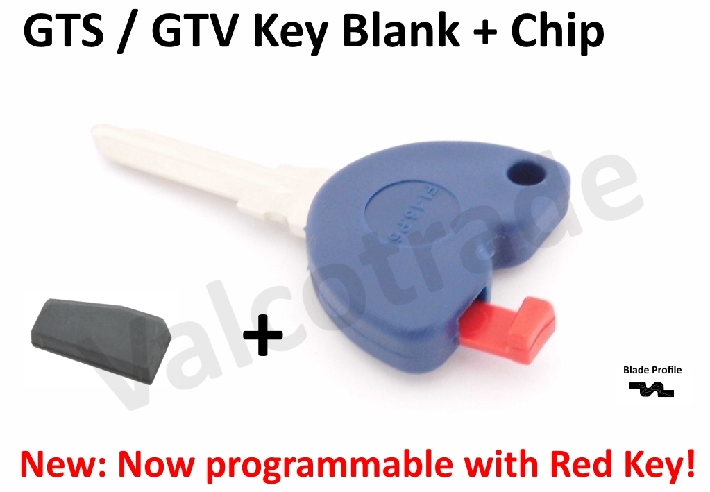 Uncut Key Blank for Vespa GTS, GTV, GT S 125, 200, 250 300 PLUS Transponder Chip