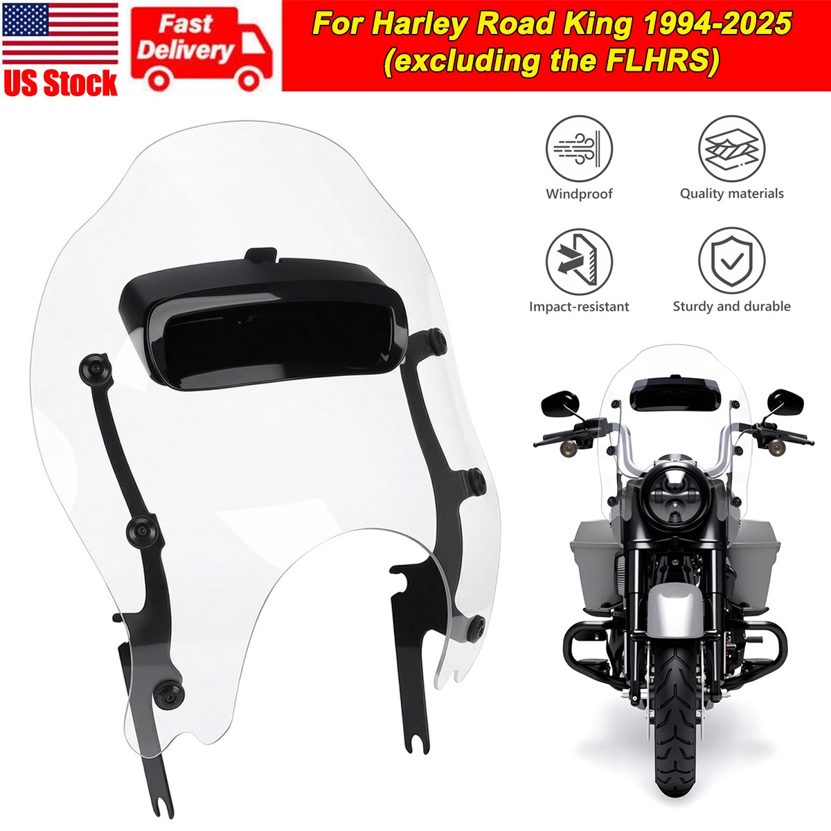Clear Wind Splitter Vented Windshield Windscreen For Harley Road King FLHR 94-25