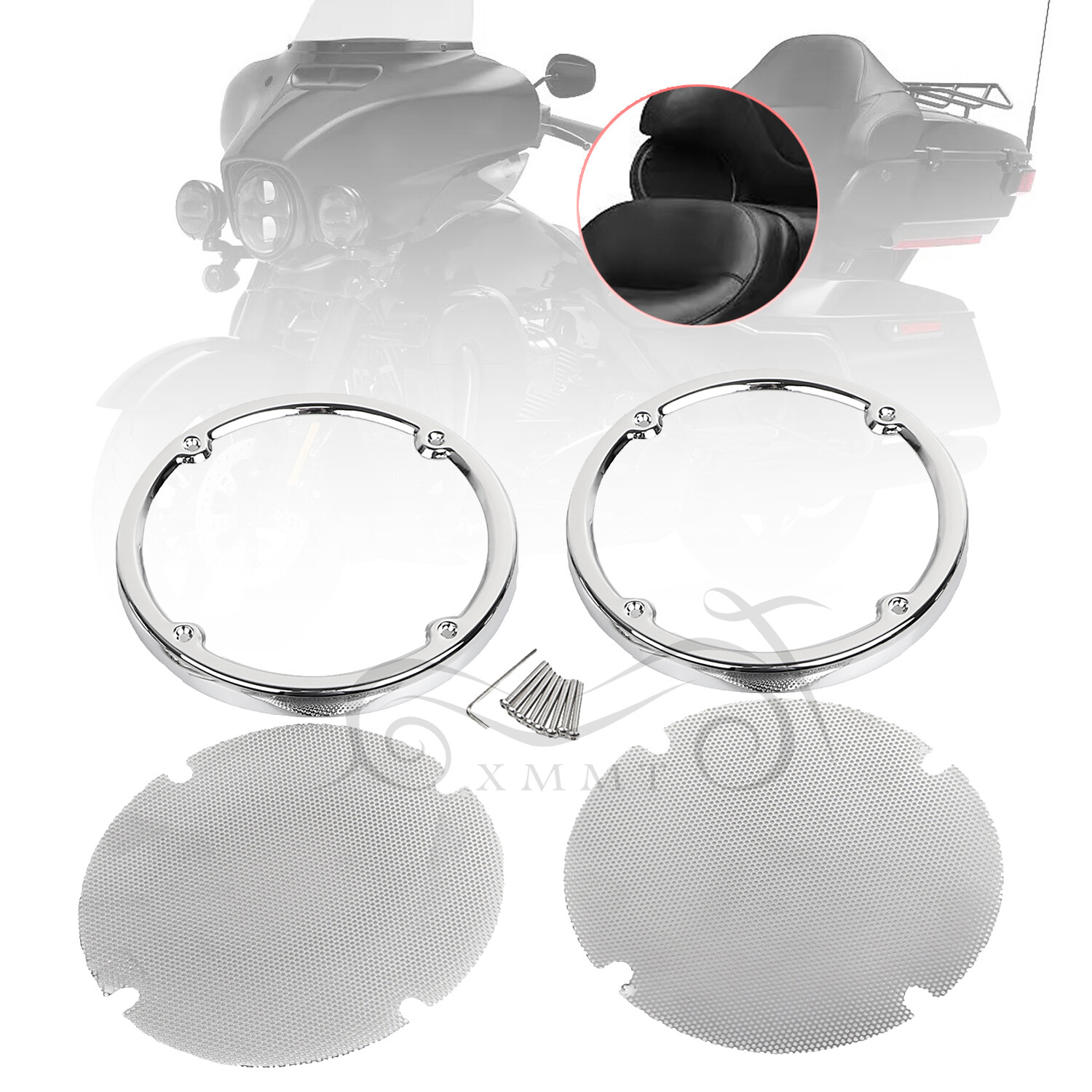 Chrome Rear Tour-Pak Speaker Trim Mesh Cover Kit For Harley Ultra Limited FLHTK