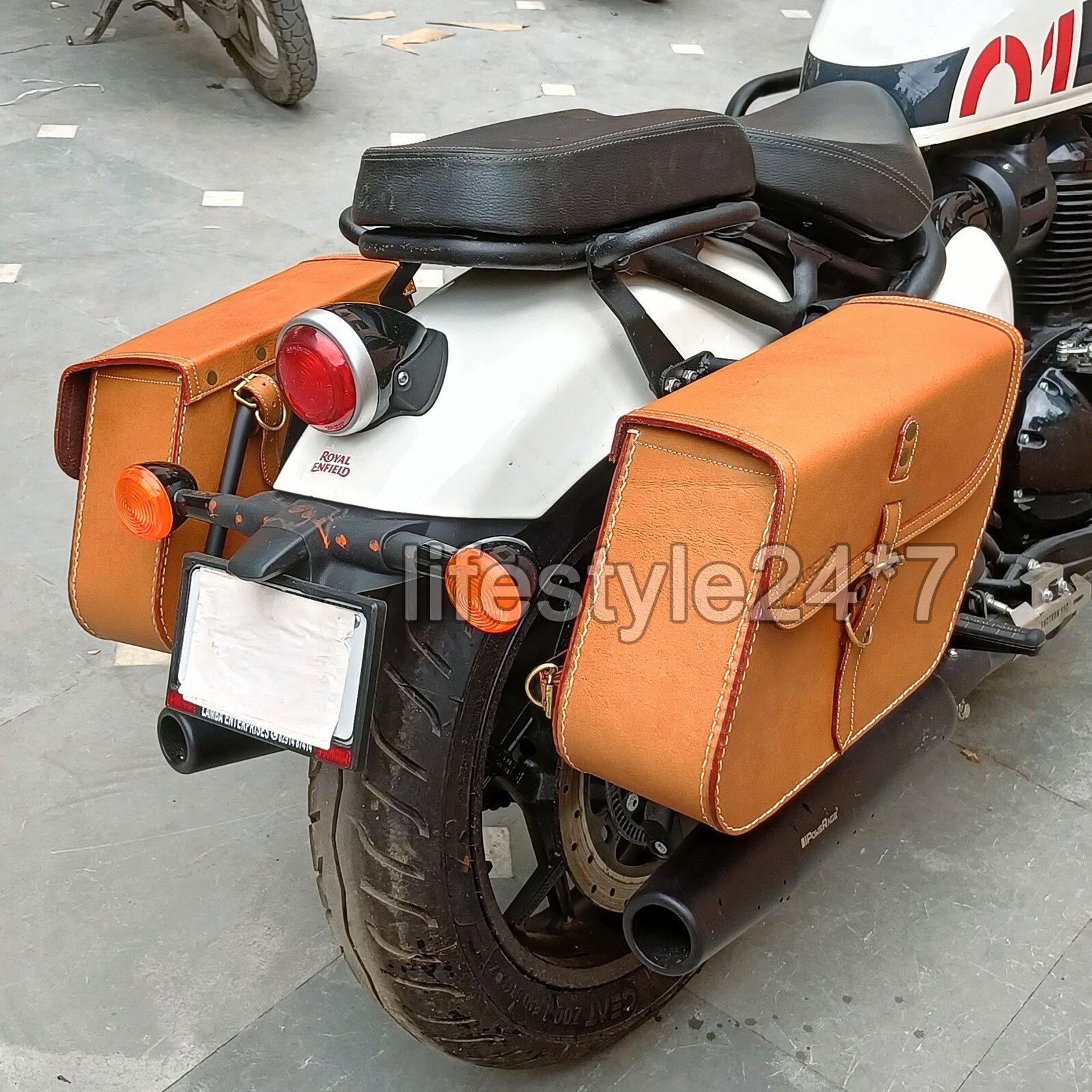 Saddle Stay With Pannier Bags Pair Tan Color For Royal Enfield Shotgun 650