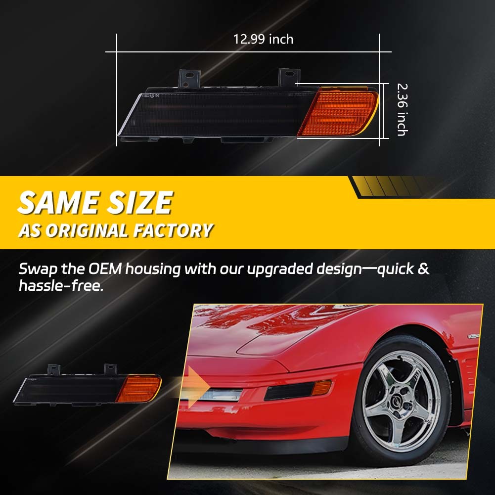 2PCS Dynamic Amber LED Front Signal Side Marker Lights For 1991-1996 Corvette C4