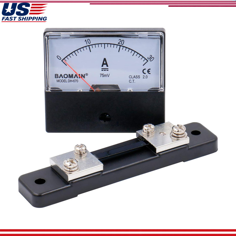 DH-670 30A Analog Panel Ammeter DC 0-30A 75mV External ShuntSize: DC 30A