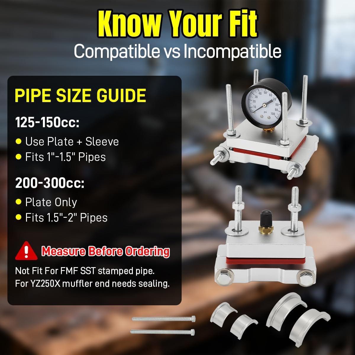 US 2 Stroke Pipe Dent Repair Removal Kit For 125-300cc w/ 100psi Pressure Gauge