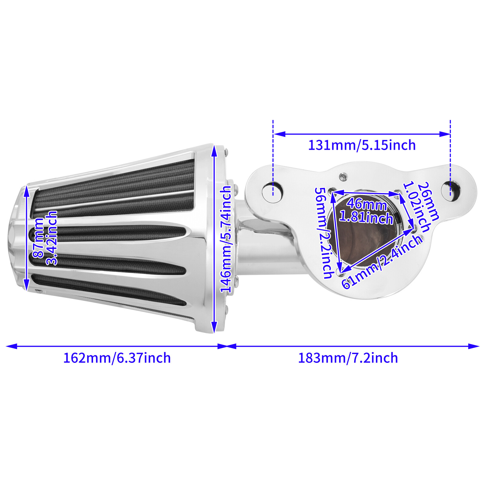 Grey Cone Filter Chrome Air Cleaner Kit For Sportster XL 1200XL 883XL 2004-22