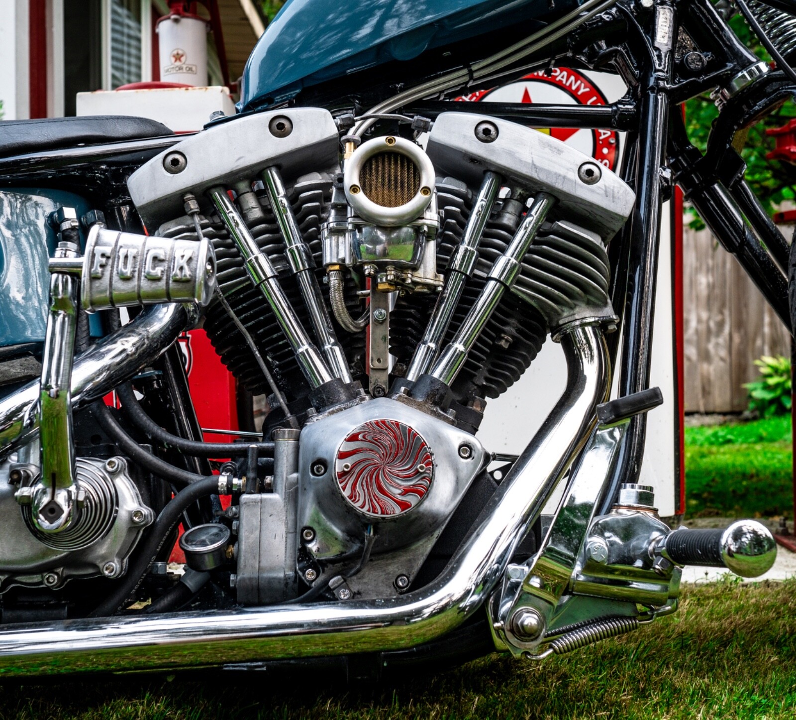 Hot Psycho Candy Red & Silver Evo Shovelhead 2 Hole Timing Cover Harley Davidson