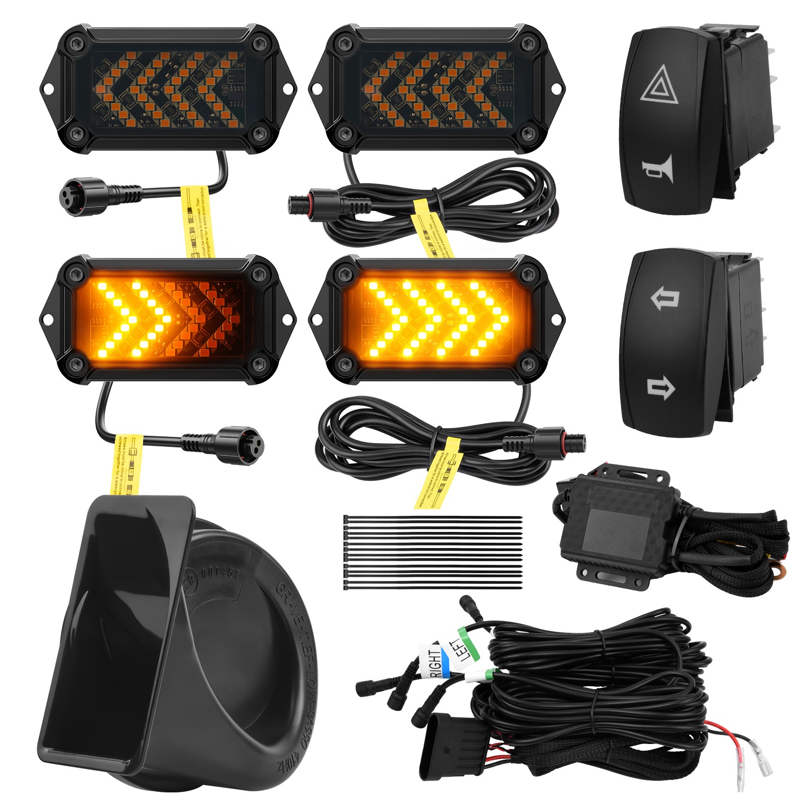 Street-Legal ATV/UTV Turn Signal w/ 110D Horn Triangle LED Blinkers & Switch Kit